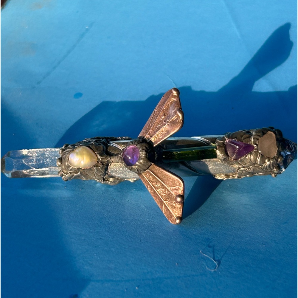 VINTAGE WAND Amethyst, Peridot crystal, Rose quartz, pearl, and clear quartz - Picture 6 of 13